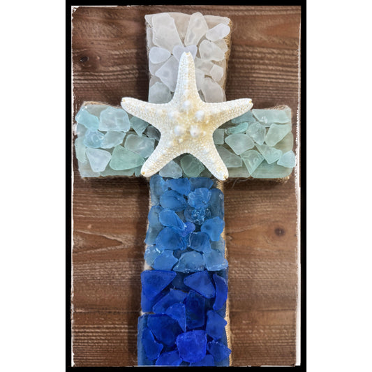 Blue Ombre Seashell Cross